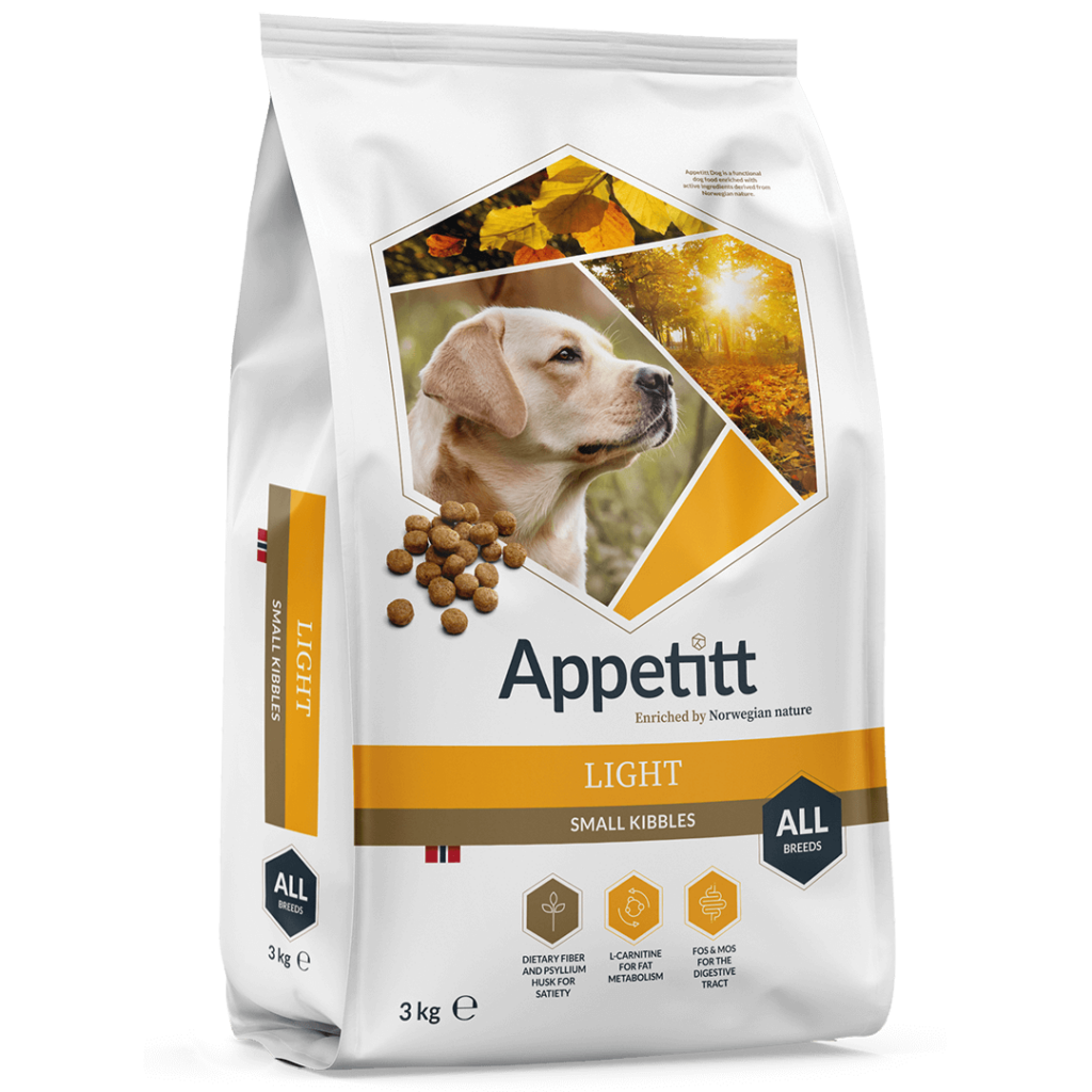 Appetitt Light hundfoder 3 kg fodersäck; gul och vit, labrador retriever (gul) avbildat